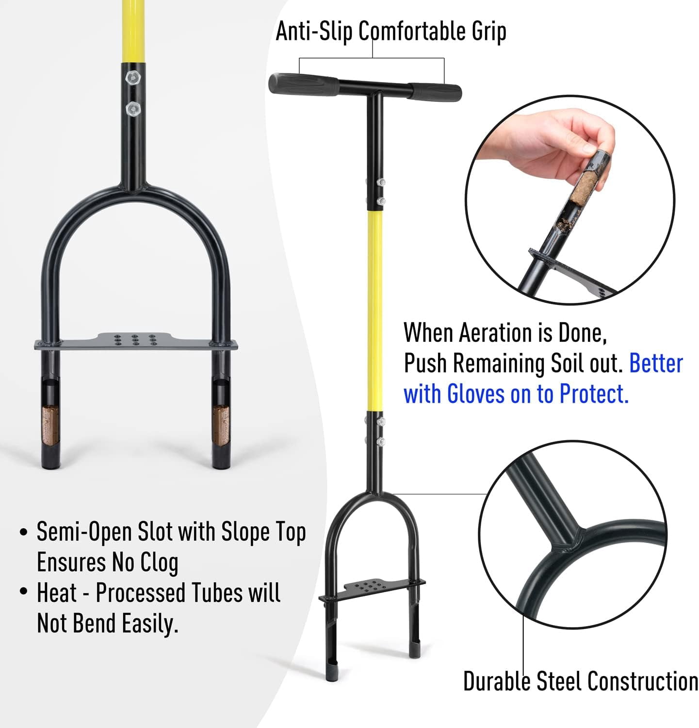 Lawn Core Aerator, Plug Aerator Lawn Tool with Spare Tines, Yard Aerator with Non-Clog Slot, Manual Lawn Aerator Tool for Compact Lawn Soil