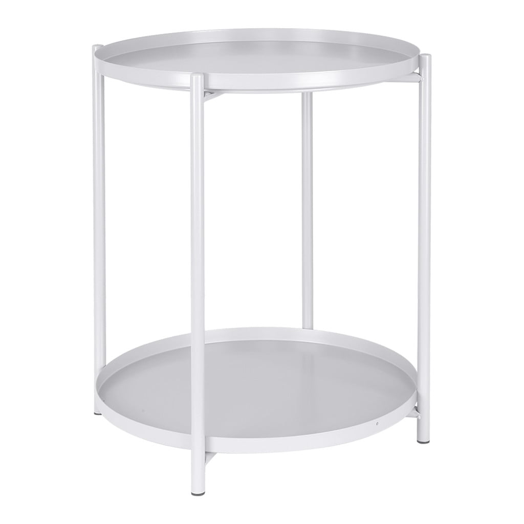 White Tray Metal End Table Small Round Side Tables Outdoor & Indoor