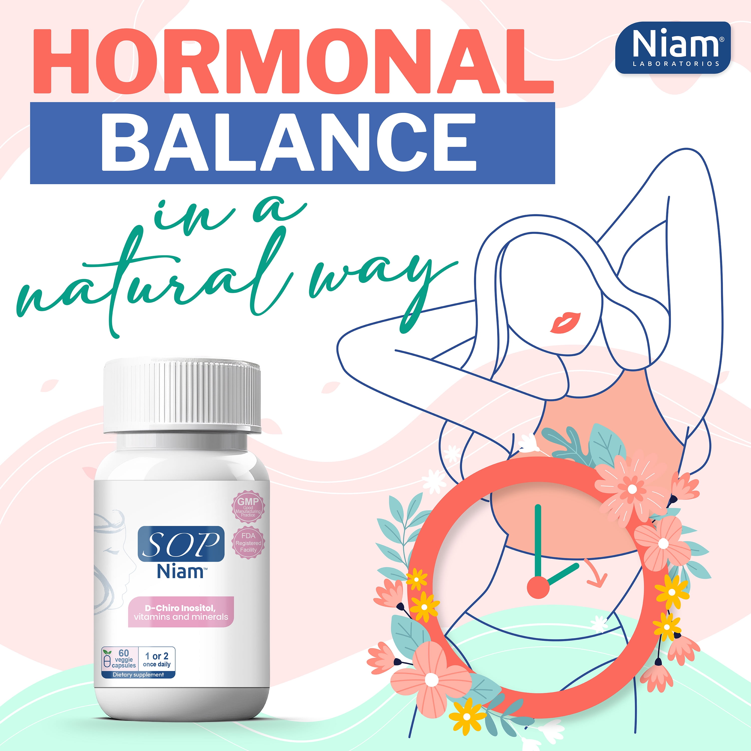 60 Day Supply | D-Chiro Inositol Supplement for PCOS - 475mg | Folic Acid, Vitamin B6, B12, D3 & Biotin | Polycystic Ovary Syndrome | Hormonal Balance | SOP® NIAM