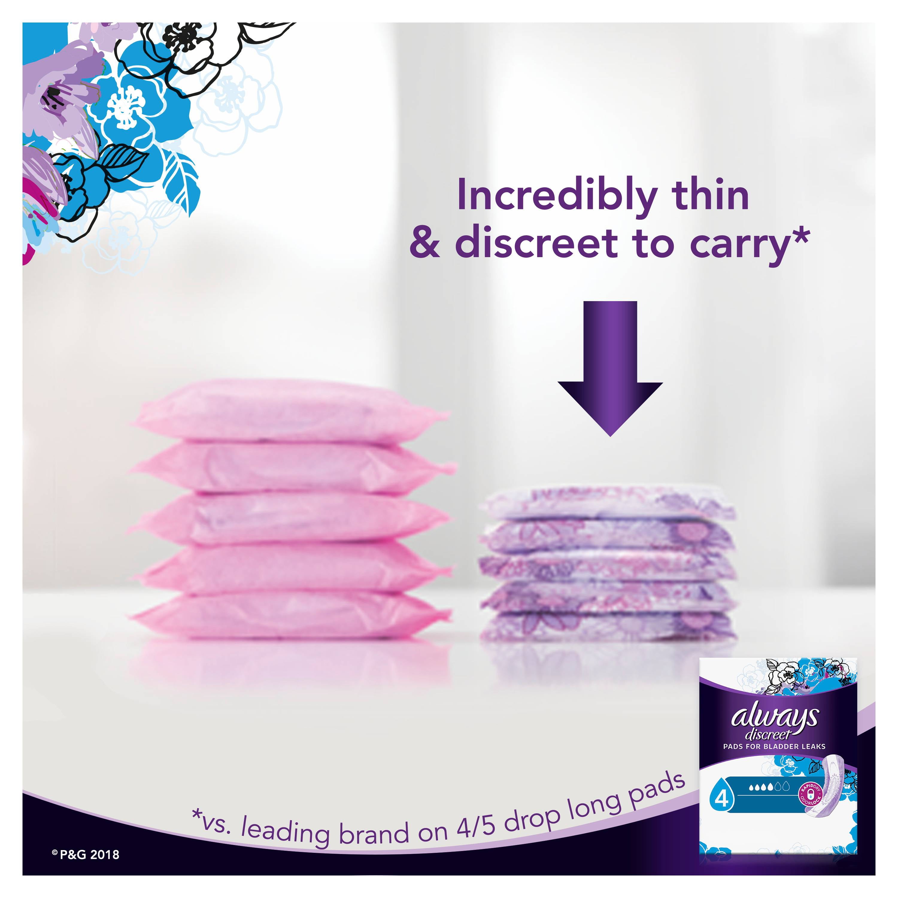 Always Discreet Incontinence and Postpartum Moderate Long Size 4 Pads, 162  ct - Fry's Food Stores