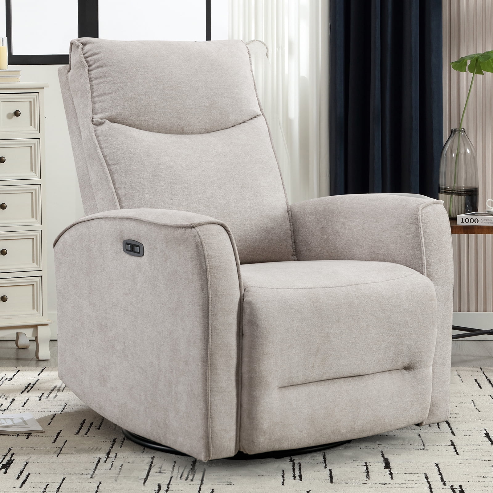 Bonzy Home Electric Recliner Chair, 270° Swivel Recliner Living Room Sofa Chair with USB Ports, Beige