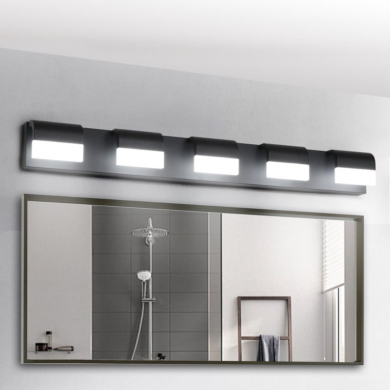 Modern 5-Light LED Vanity Light, Black Bathroom Light Fixtures Over Mirror with Acrylic Shades, Dimmable Wall-Mounted Bathroom Vanity Lighting for Bathroom, Bedroom, Powder Room