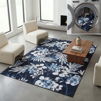 SAFAVIEH Malibu Keiran Leaves Polyester Area Rug, Black/Blue, 8' x 10'