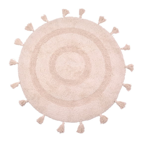 JOOJA Boho Cotton Handmade Bath Mat Non-slip Area Mat Rug with Tassels, Pink, 27.5"*27.5"