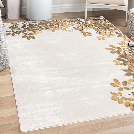 Leaves Decorative Rug, Broad Leaves Close-up Background Garden Organic Foliage Shrubs Cells Plant Image, Quality Carpet for Bedroom Dorm and Living Room, 6 Sizes, Almond White, by Ambesonne