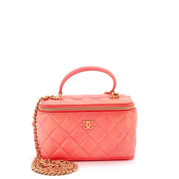 Pre-Owned Classic Top Handle Vanity Case with Chain Quilted Lambskin Small By Rebag