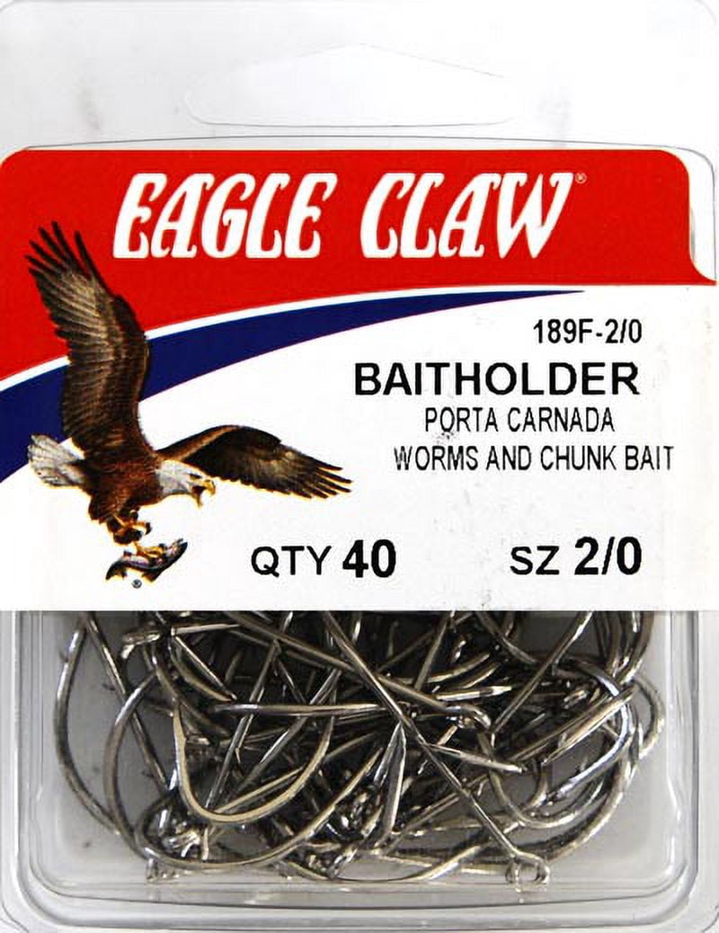 Eagle Claw 189FH-2/0 Baitholder 2-Slice Offset Hook, Nickel, Size 2/0, 40 Pack