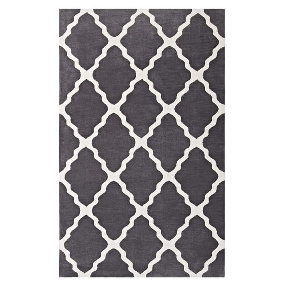 Modway Marja Moroccan Trellis 5x8 Area Rug in Charcoal and Ivory