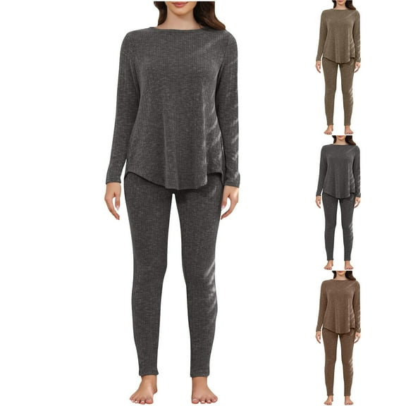 Ashirexll Two Piece Sets for Womens 2 Piece Outfits Solid Color Patchwork Casual Ribbed Knit Jacket and Pants Suit