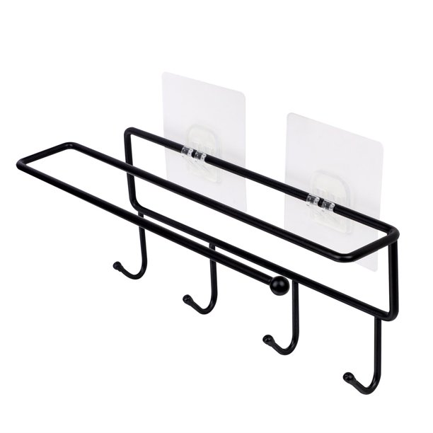 Wall Mount Roll Paper Towel Holder with Hook for Bathroom Garage Black