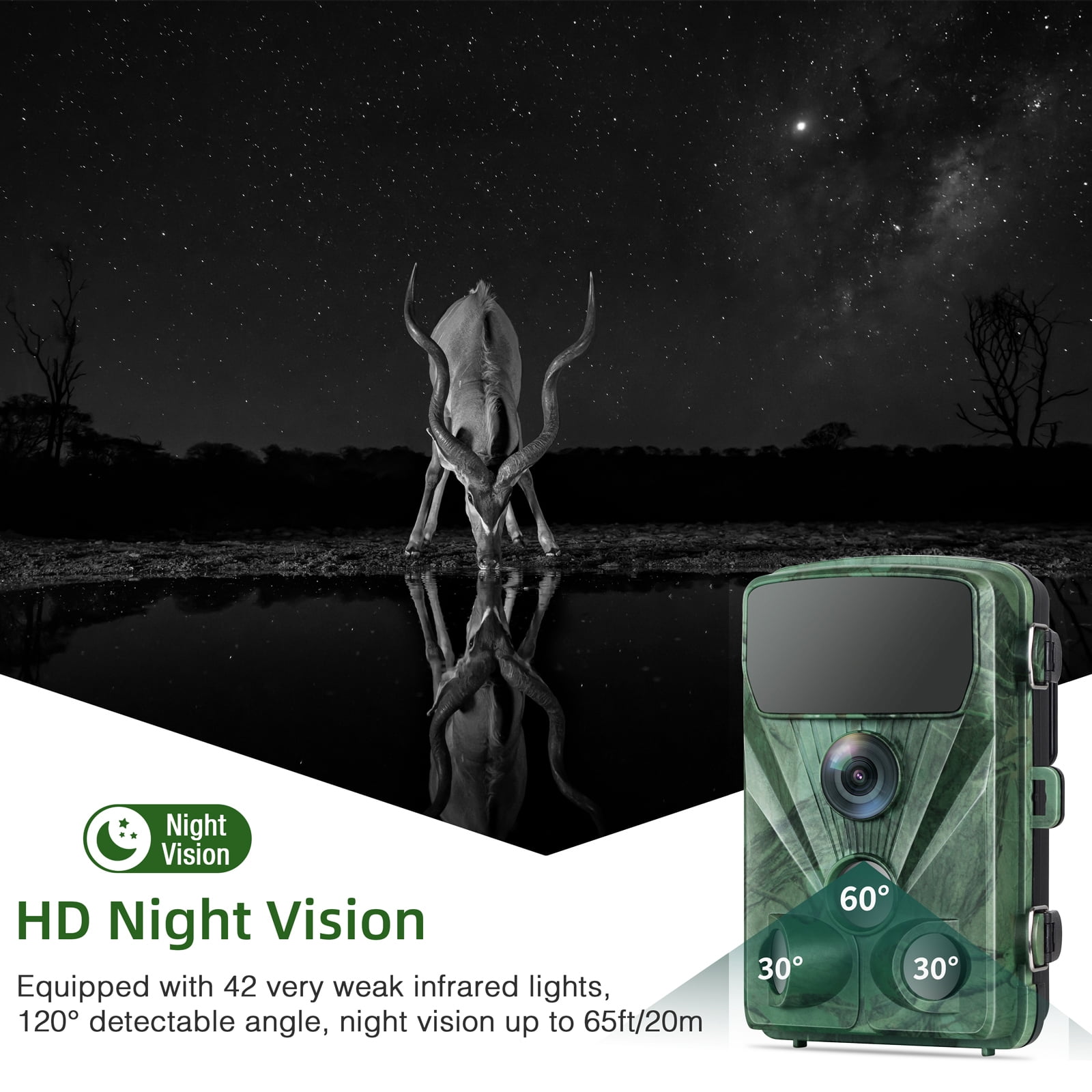CAMPARK Trail Camera 20MP 1080P Hunting Game Camera with Night Vision Motion Activated Waterproof 3 PIR Sensors 120°Motion Detection Trail Cam for Hunting Wildlife Monitoring