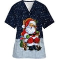 thumbnail image 2 of Blusas de algodón con cuello en V y estampado navideño para mujer y hombre, uniforme médico, uniforme de trabajo para cirujanos, blusas de médico y enfermera, 2 of 5