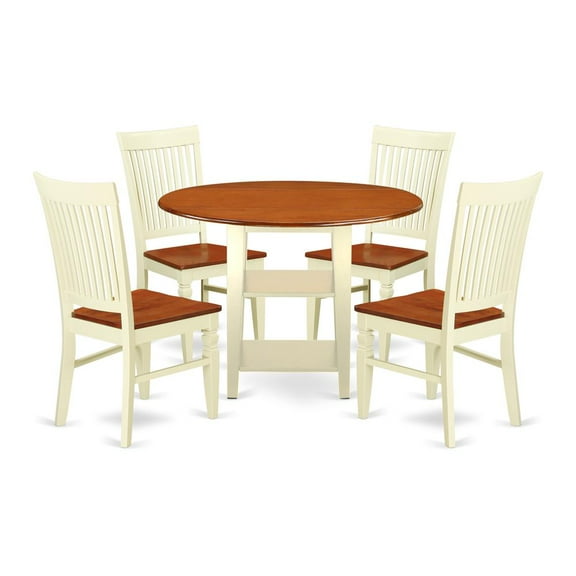 East West Furniture Sudbury 5-piece Wood Dinette Set in Buttermilk/Cherry