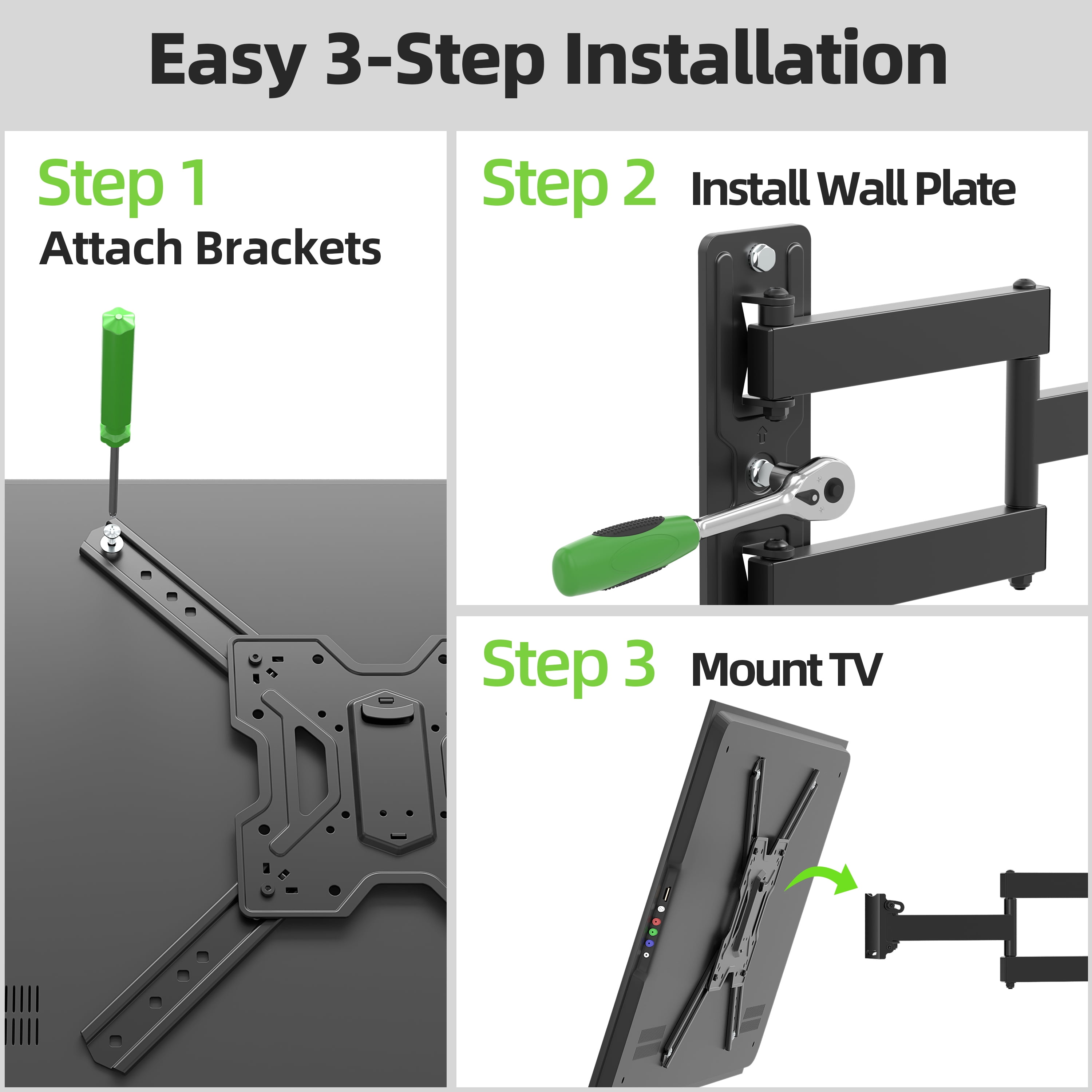 USX MOUNT Full Motion TV Wall Mount Bracket with Swivel Arm for 23 to 65 Inch TVs, Holds up to 77 lbs