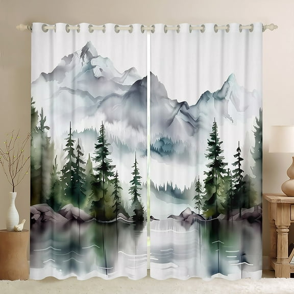 Feelyou Farmhouse Pine Tree Black Out Curtains, Rustic Nature Lake Curtains Pack of 2 (42x63 Each), Teen Child Kid Adult Bedroom Curtains, Black Out Curtains Decor