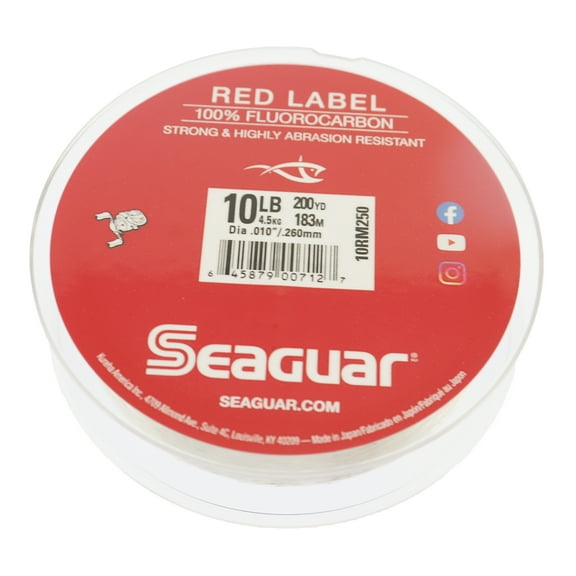 Seaguar Red Label 100% Fluorocarbon Fishing Line 10lbs, 200yds Break Strength/Length - 10RM250
