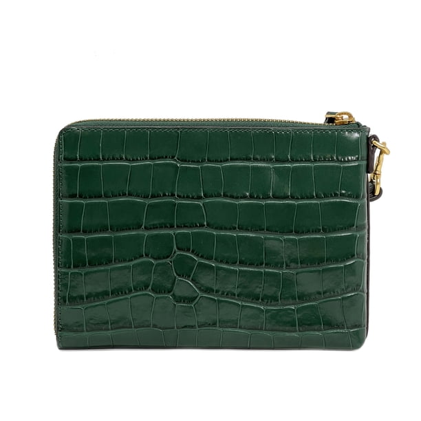Tory Burch Britten Croc Embossed Leather Large Zip Pouch Wristlet