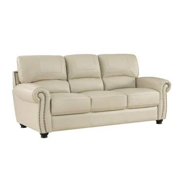 Lexicon Foxborough 21.5" Traditional Plywood and Leather Sofa in Cream