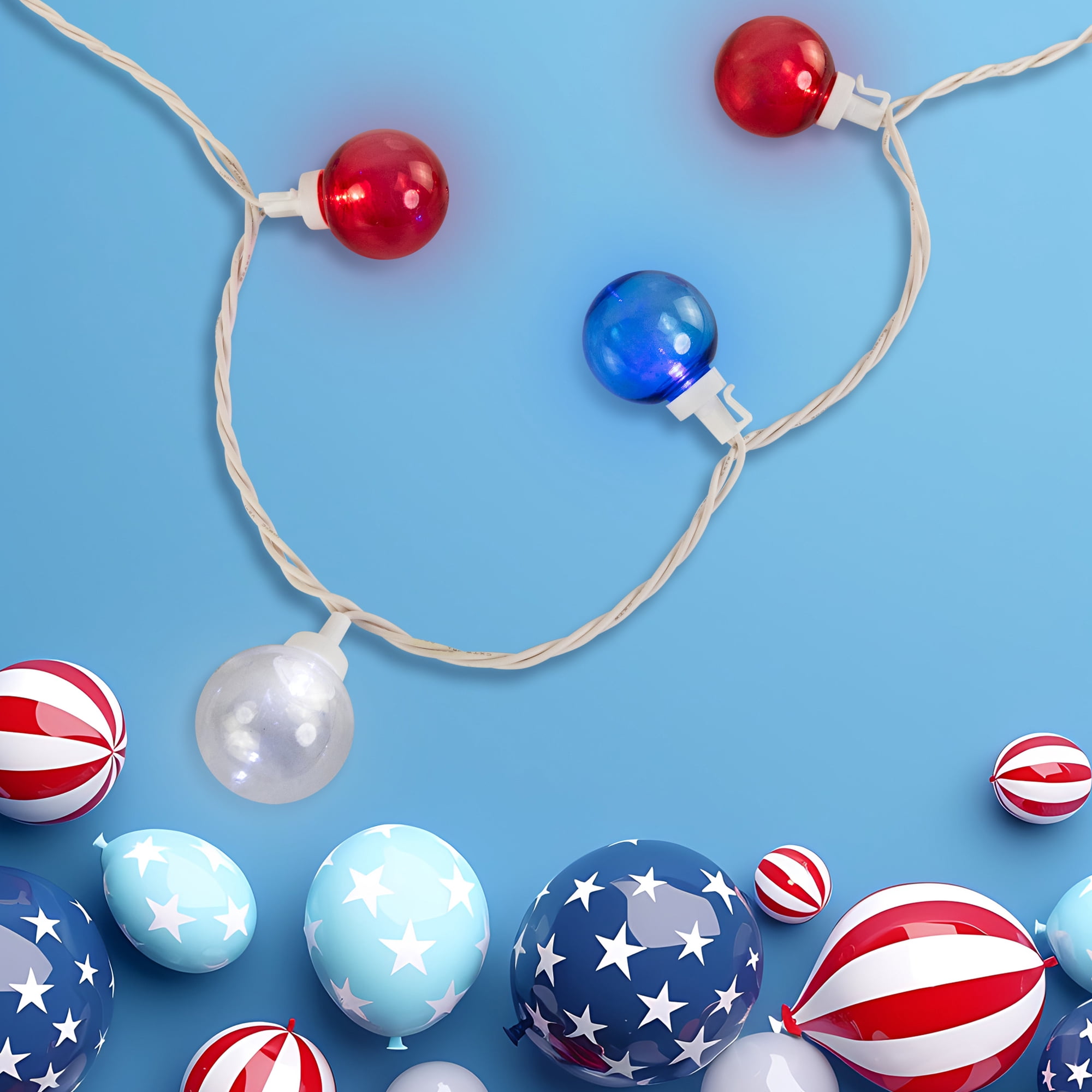 LED G40 Patriotic Christmas Lights - Red Clear and Blue - 11' White Wire - 50ct