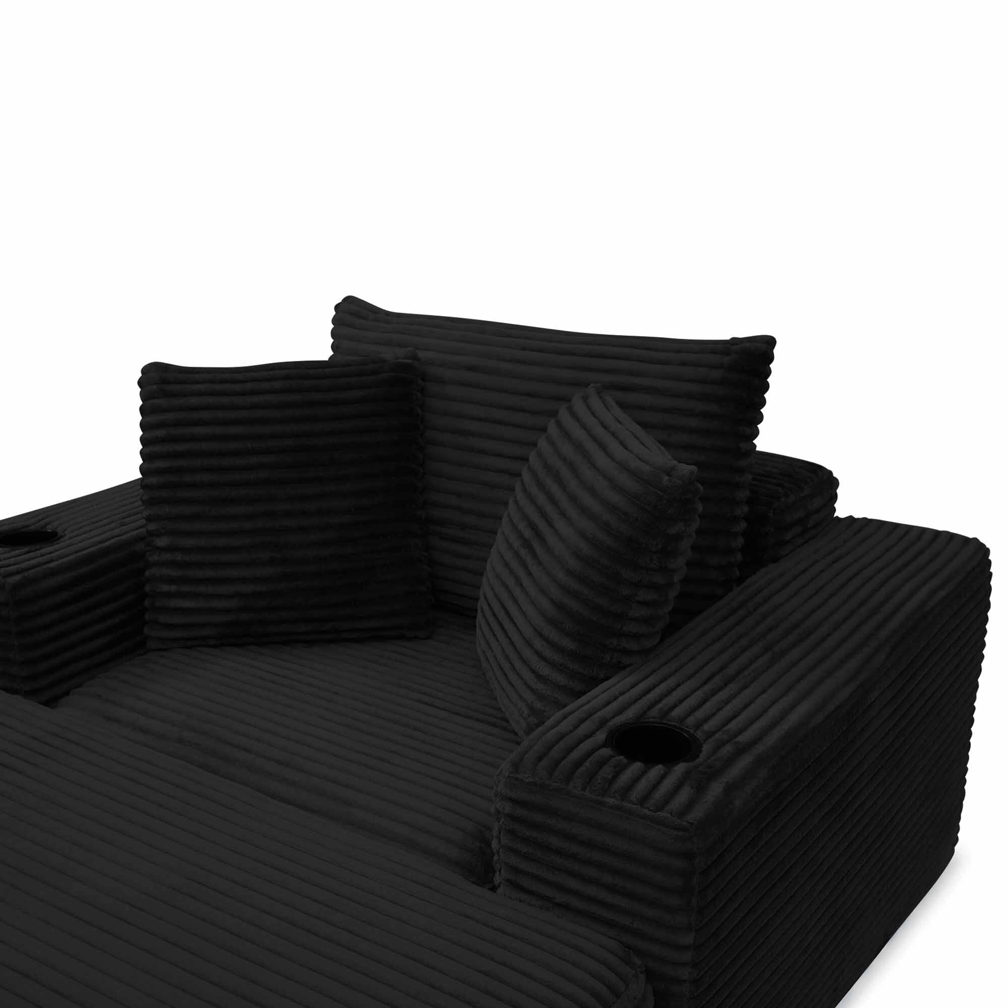 Lunale Boneless Chaise Lounge Chair with Ottoman, 52" Oversized 3-in-1 Convertible Sofa Chair for Living Room, Black Corduroy