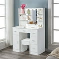 thumbnail image 4 of Yamissi Makeup Vanity Set w/ Stool, Vanity Desk with Mirror and Lights for Girls, Modern Dressing Table with 5 Drawers, White, 4 of 9