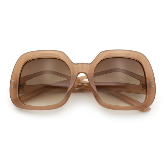 Womens Thick Plastic Rectangle Butterfly Retro Diva Sunglasses Beige - Brown