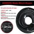 thumbnail image 2 of 3/8 in x 95 ft Synthetic Winch Rope with Protecting Sleeve and Thimble, 26,500 lb Break Strength - Heavy Duty Winch Rope for ATV, UTV, Boat Trailer, Jeep, Quad, Polaris, Winch Cable (Black), 2 of 6