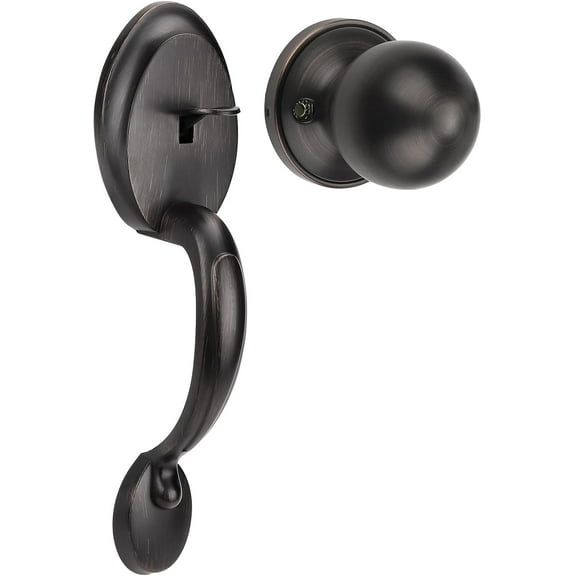Oil Rubbed Bronze Front Door Handle Set,Antique Exterior Door Handle with Interior Door Knob,Entry Handleset with No Lock,1Pack