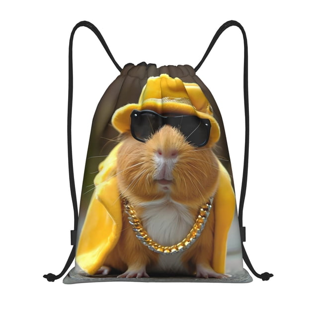Xecao Heavy Metal Style Guinea Pig Pattern Sports Drawstring Backpack - String Swim Gym Bag with Wet Proof Pocket for Women&Men-Small