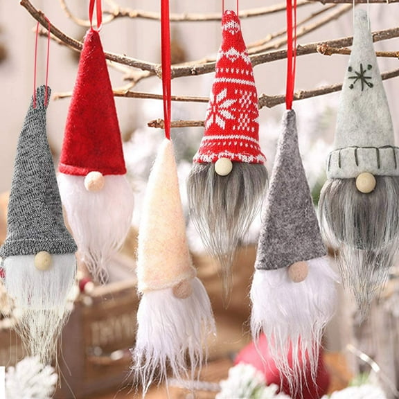 Christmas Gnomes Hanging Ornaments Set of 6, Swedish Gnome Handmade Plush Santa Elves Christmas Tree Hanging Decorations Holiday Xmas Decorations