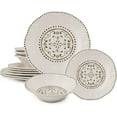 thumbnail image 4 of Beaded Crackle 12 Piece Melamine Camping Dinnerware Set, Plates and Bowls Sets, Indoor and Outdoor Use, Break-Resistant Rustic RV Dishes Set, Service for 4(Ivory)…, 4 of 9