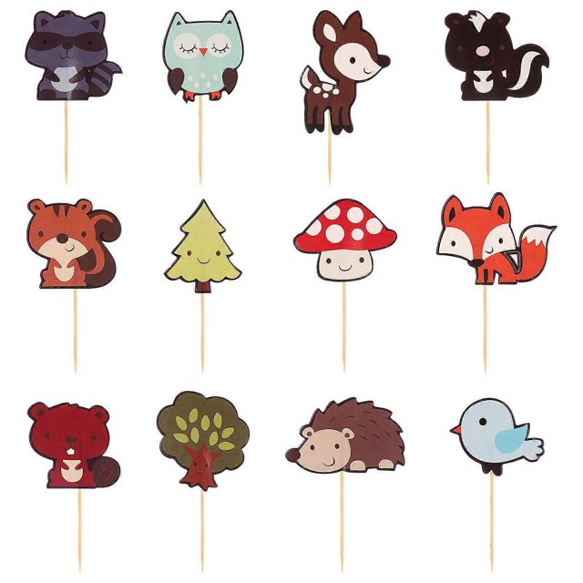 Creative 36Pcs Forest Animal Shape Cake Toppers Suitable For DIY Cake Decorations Featuring Lovely Elegant Display