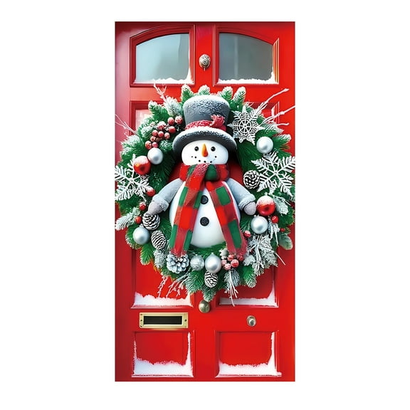 HCBY Merry Christmas Door Cover New Year Decorations Xmas Background Banner Xmas Door Hanging Covers for Front Porch Home Indoor Outdoor New Year Decoration (Snowman#14)