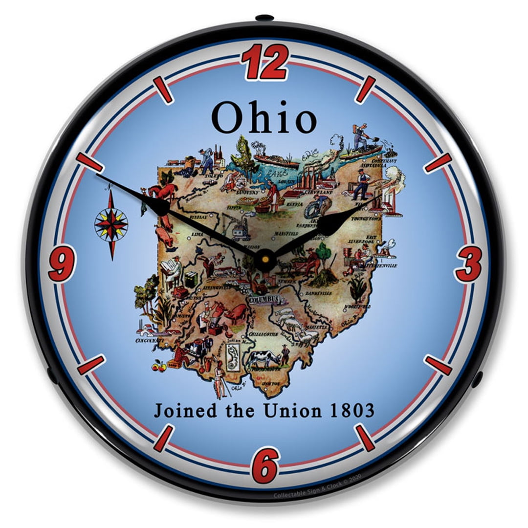Collectable Sign and Clock State of Ohio LED Lighted Premium Wall Clock