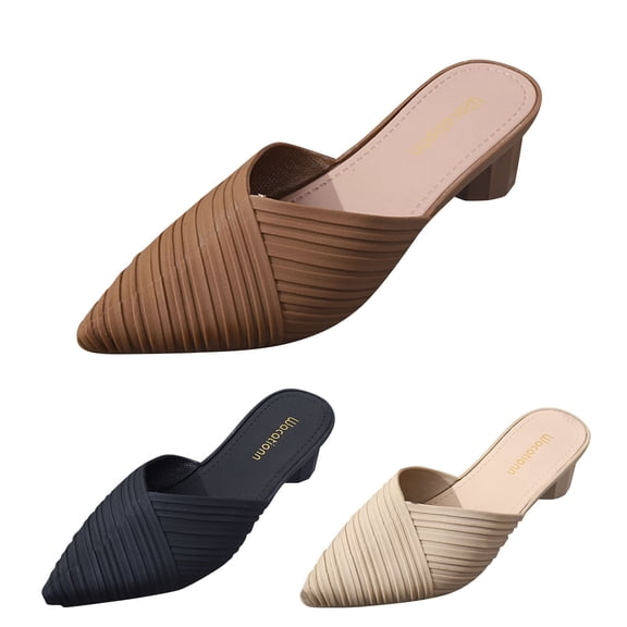 Mules for Woman Pointed Toe Backless Slide Loafers Flats Dressy Casual Slip on Shoes for Office Work Business,36