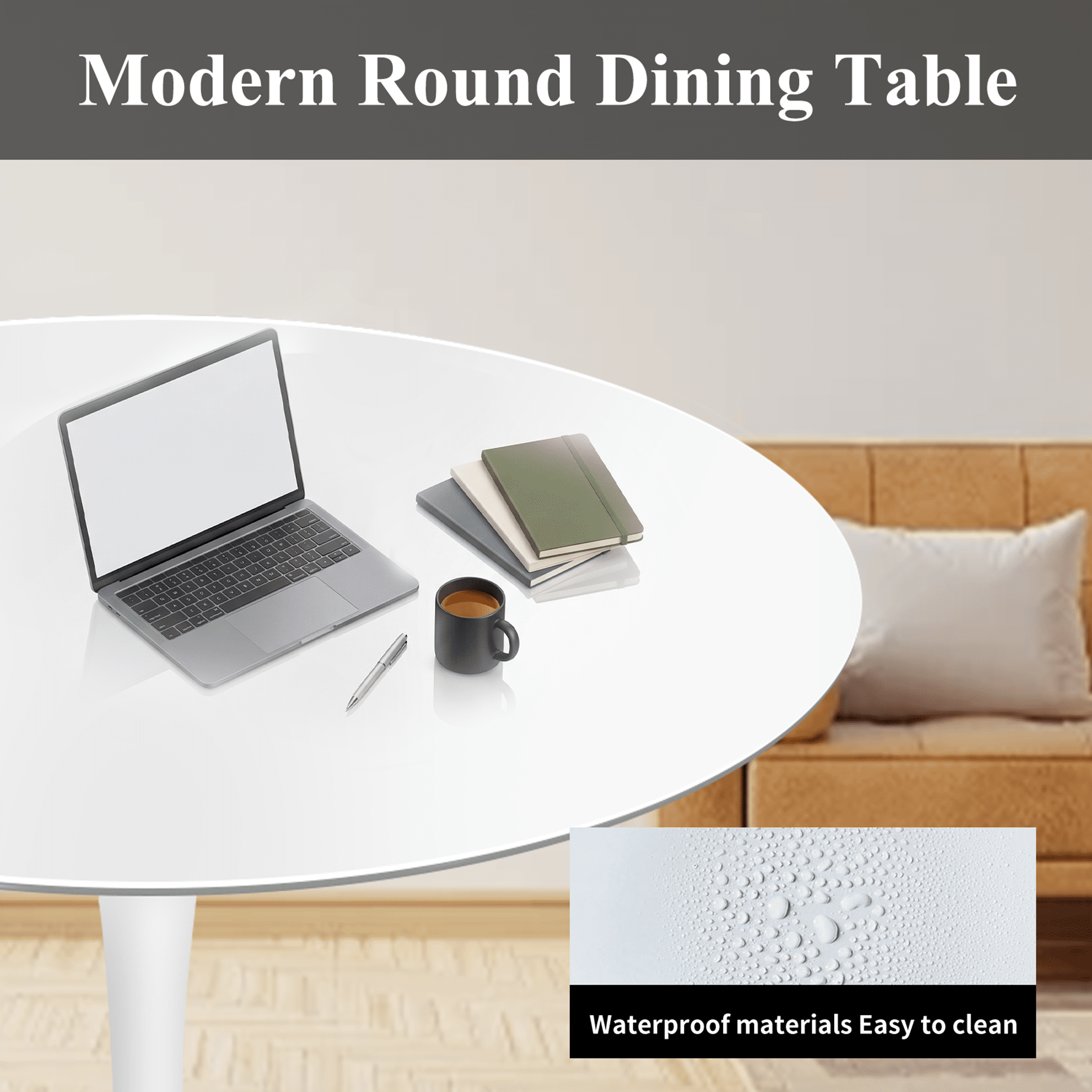 32" Round Wood Dining Table, Mid Century Modern Tulip Table for Living Room Kitchen, White