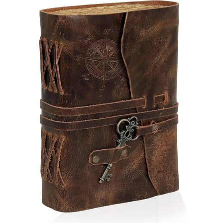 Cuero Bags Lockable 8" x 6" Vintage Leather Journal, Brown