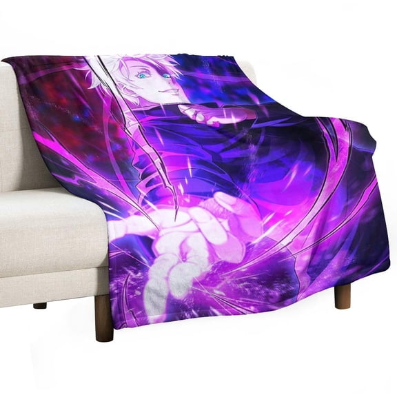Jujutsu Blanket Kaisen Gojo Flannel Throw Blankets Soft Pile Cozy Plush Throw Blanket for All Seasons, 3D Printed Warm Blanket for Sofa Beds Home Decor