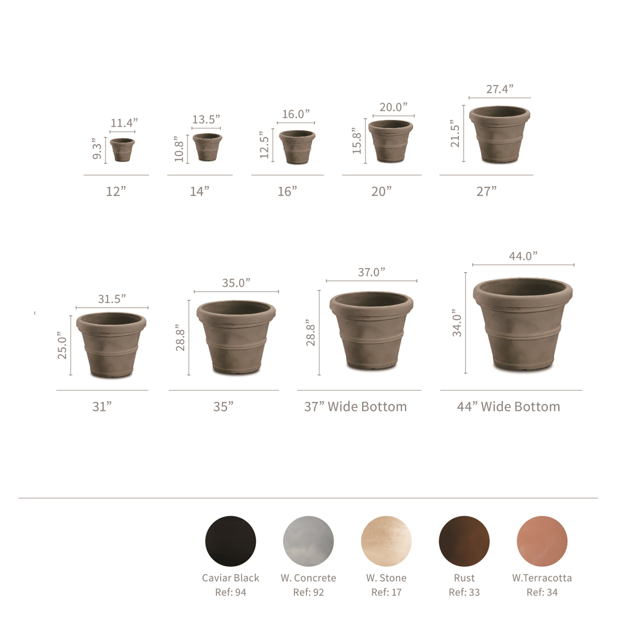 Crescent Garden Brunello Classic Rolled-Rim Planter, 16â (Rust)