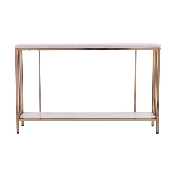 SEI Furniture Brexlyn Faux Stone Top Console Table in Champagne and White