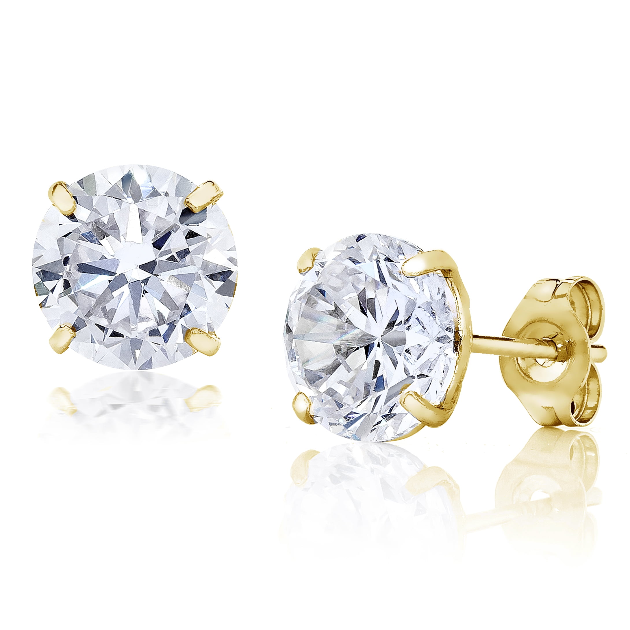 PORI JEWELERS Jewelers 14K Gold 6MM RoundCut Stud Earrings wCrystal