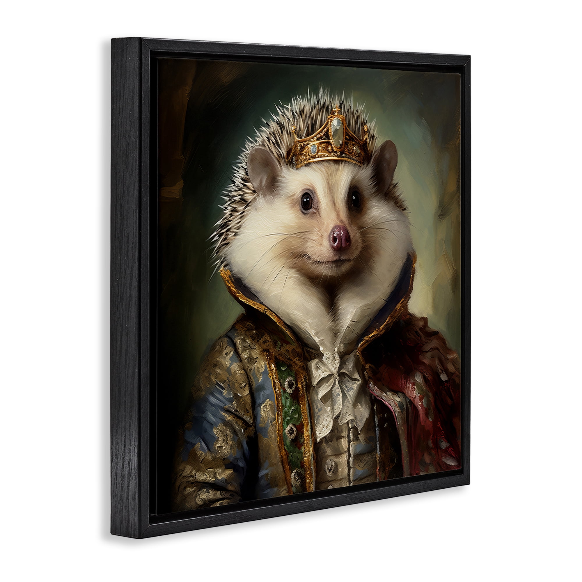 Stupell Industries Hedgehog Regal Transformation Animals & Insects Painting Black Floater Framed Canvas Art Print Wall Art, 18 x 18
