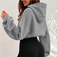 thumbnail image 6 of LEKWK Cropped Hoodie Women Long Sleeve Warm Athletic Sweatshirts with Pocket Relaxed Fit Fall Winter Activewear for Casual Everyday Workout Gym, 6 of 7