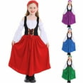 thumbnail image 4 of Odeerbi Kids Girls Oktoberfest Dresses Medieval Stage Performance Dress Solid Color Long Sleeve Round Neck Ankle Dress Blue, 4 of 4