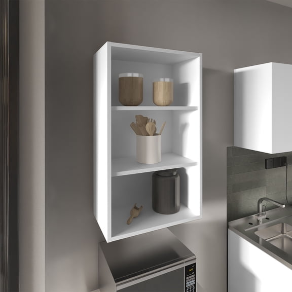 Wall Cabinet, 36" H, 3 Shelves, White for Small Kitchens, Storage Solutions