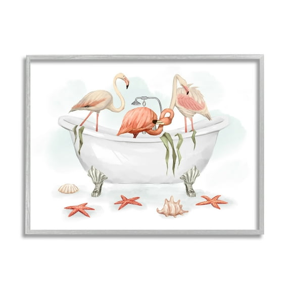 Stupell Industries Flamingo Trio in Nautical Tub Seaside Bathroom, 16 x 20, Designed by Ziwei Li