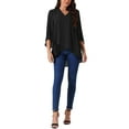 thumbnail image 2 of INSPIRE CHIC Blusa Casual Elegante de Manga 3/4 con Cuello en V y Dobladillo Asimétrico de Chiffon L Negro, 2 of 5