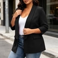 thumbnail image 5 of MaFYtyTPR Plus Size Women's Suit Jacket Solid Color Open-front Lapel Pocket 3/4 Sleeve Blazers With Padded Shoulder Lining for Casual Office A-Black L, 5 of 6