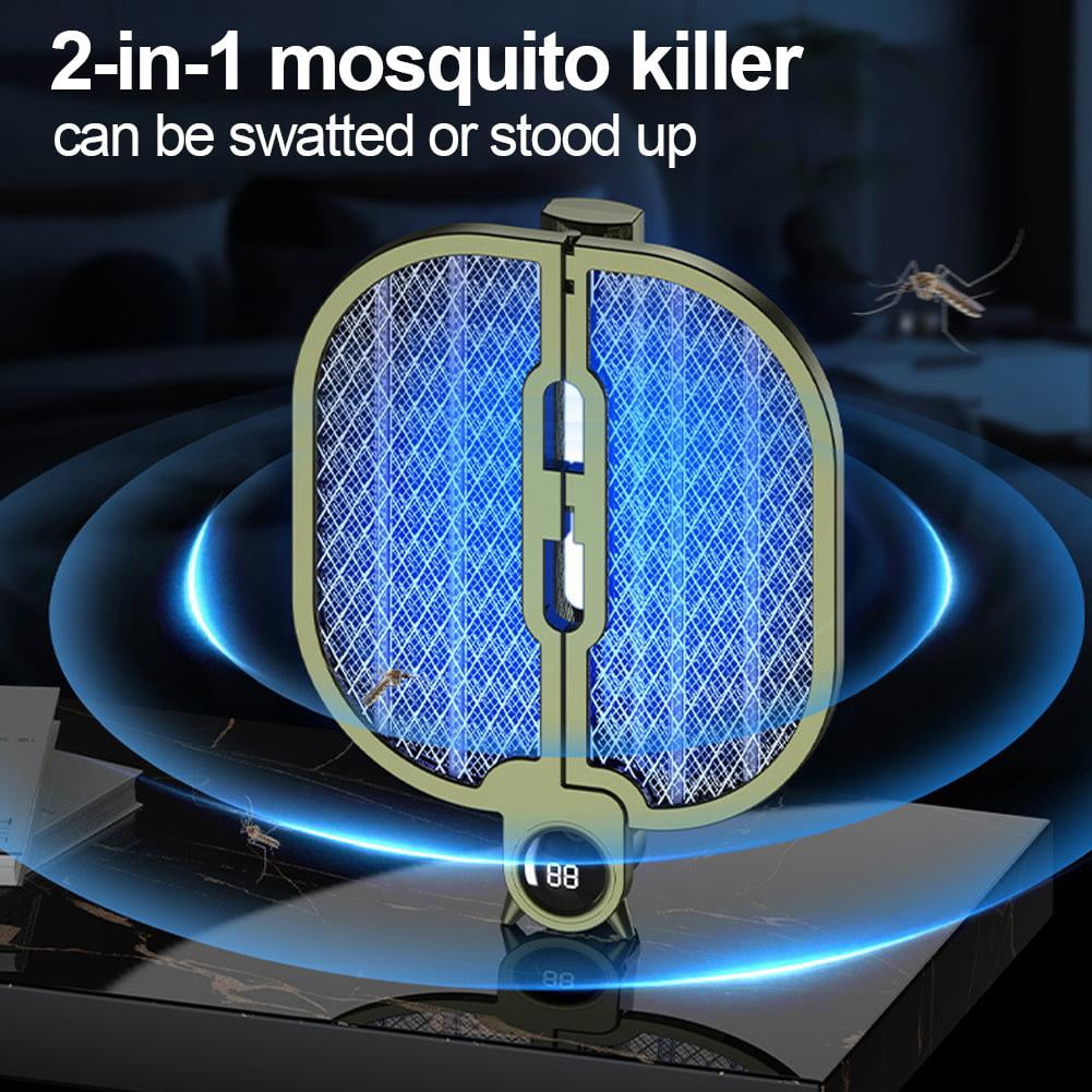 Folding Electric Mosquito Racket 2-in-1 Handheld Bug Zapper & Mosquito Attraction Beads, Lamp, Rechargeable, 8 LED