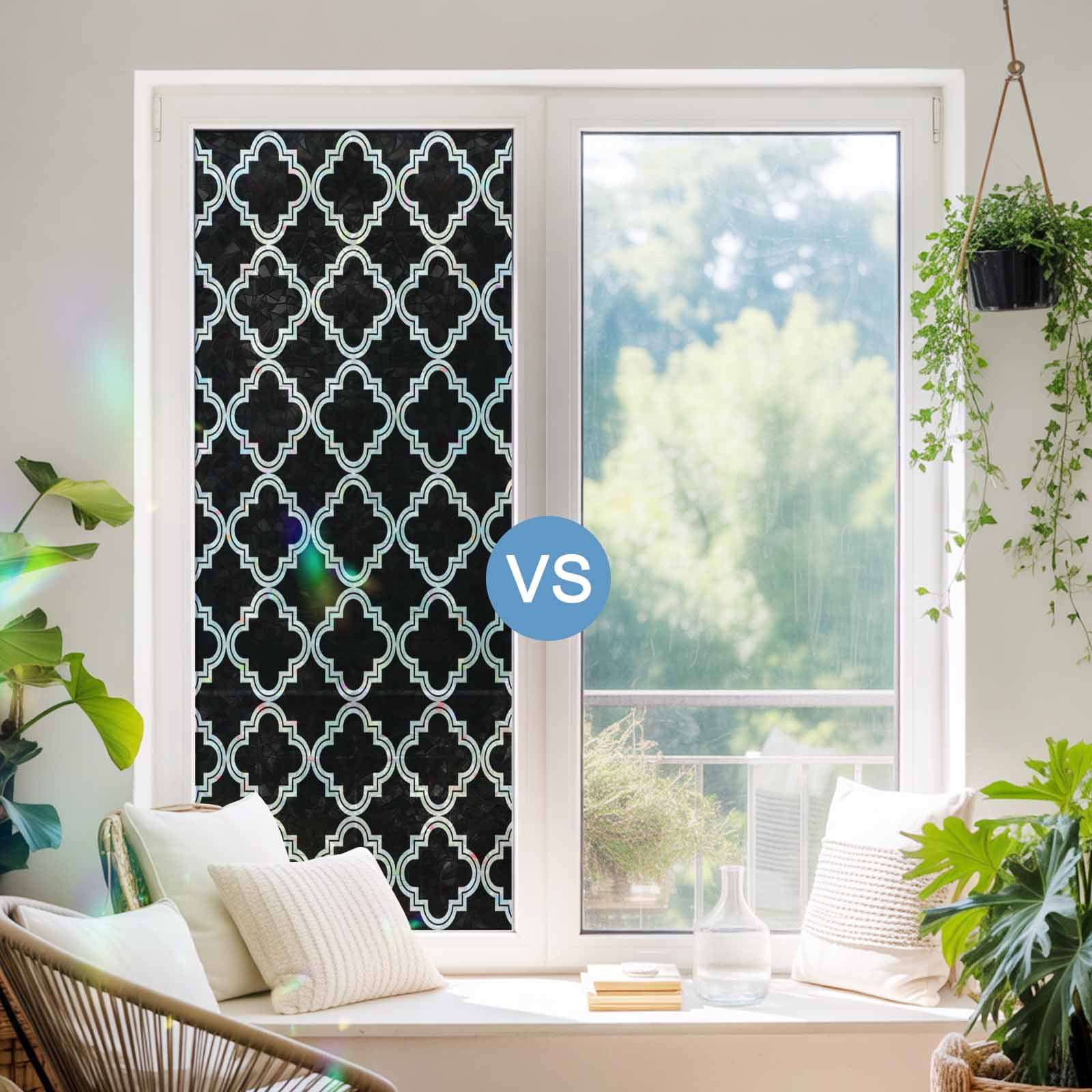 Modern Black Geometric Window Privacy Film Stain Glass,Reusable Decorative Rainbow Window Film,Abstract Art Morocco Aesthetic Static Cling Sun Blocking Stickers Decals Covers 35.4" x 78.7" (3pcs)